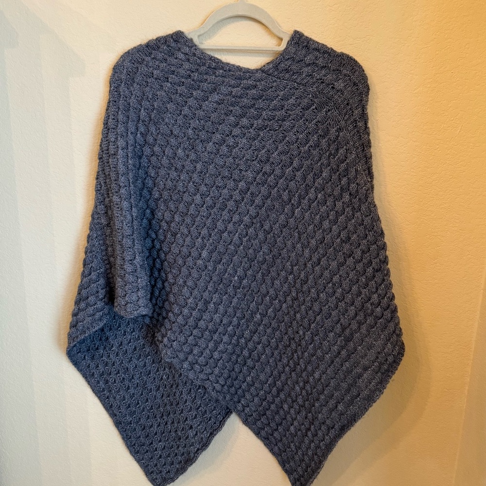 Elegant Blue Knit Poncho